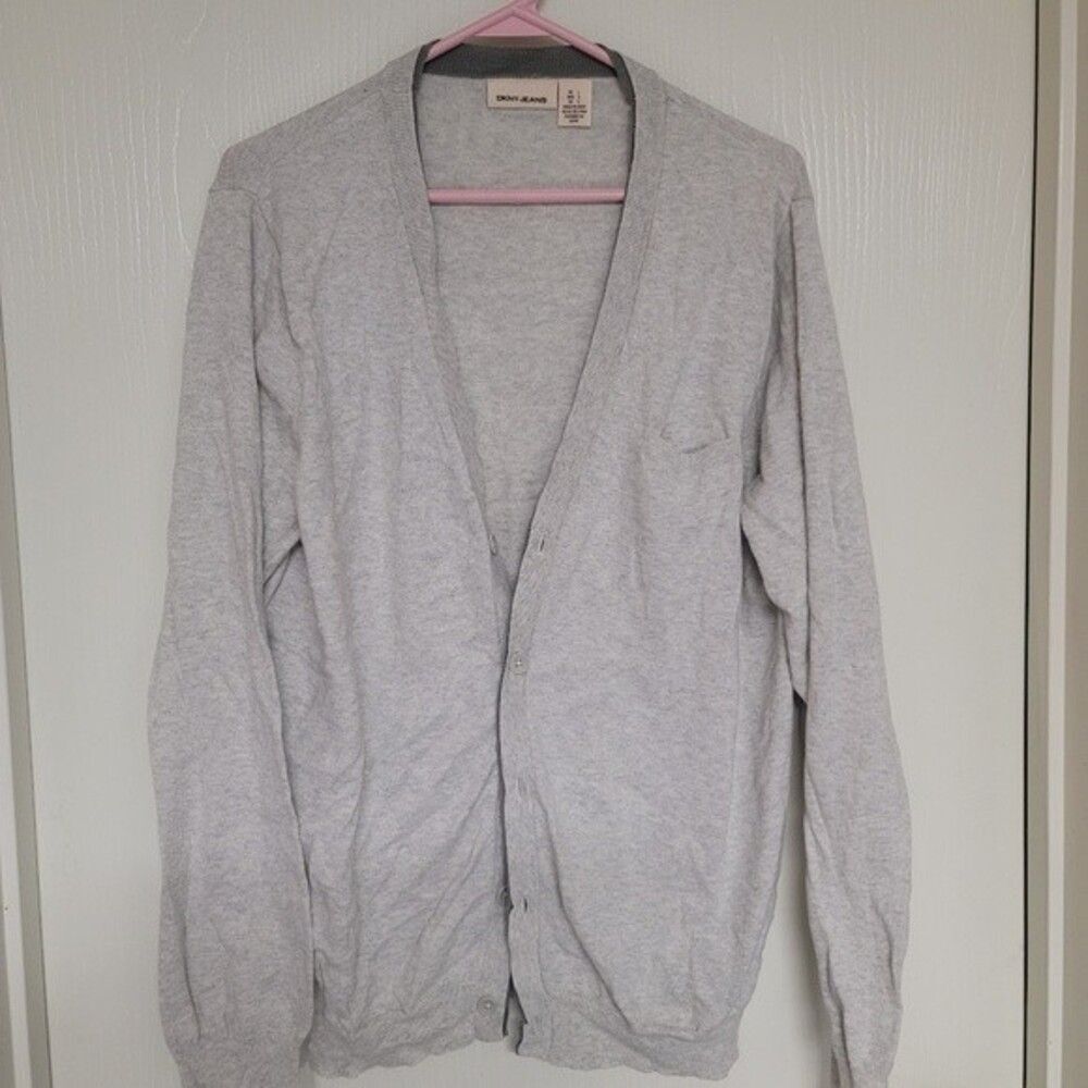 ~ womens DKNY Jeans light grey sweater half button up - size L